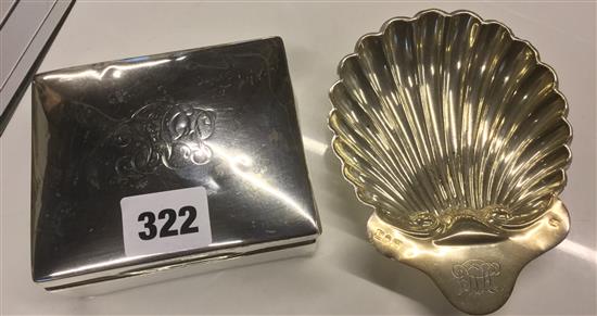 Cigarette box and a shell butter dish